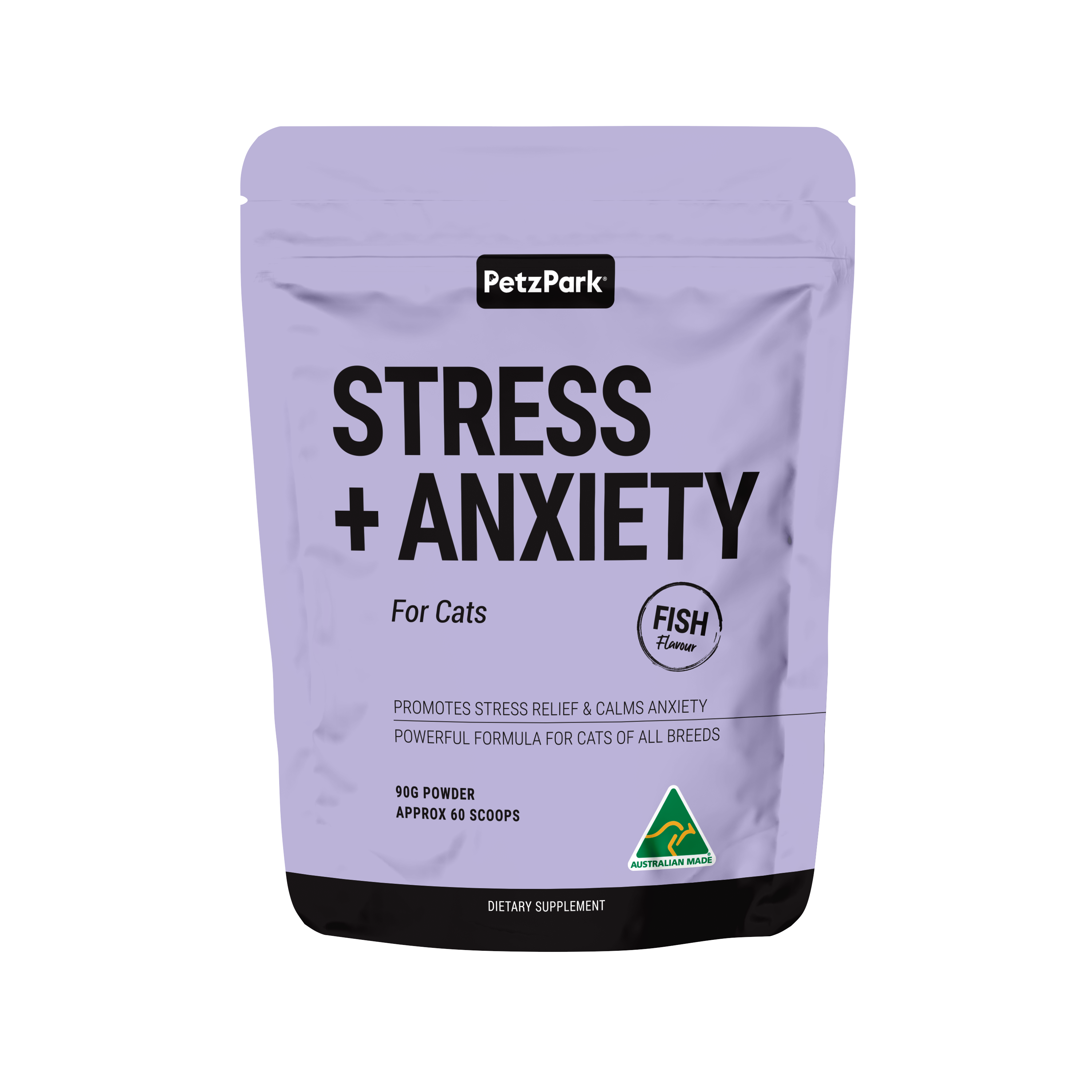 Petz Park Stress + Anxiety for Cats en polvo, hierba gatera, raíz de valeriana, manzanilla y más para calmar la ansiedad